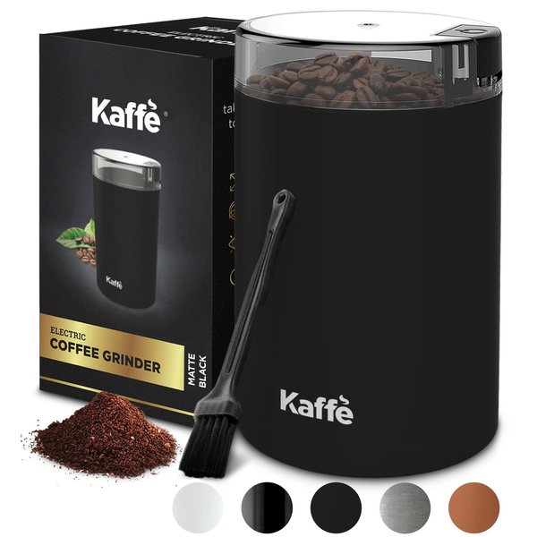 Kaffe Electric Coffee Grinder - 14 Cup (3.5oz) with Cleaning Brush. Easy On/Off, Matte Black KF2050